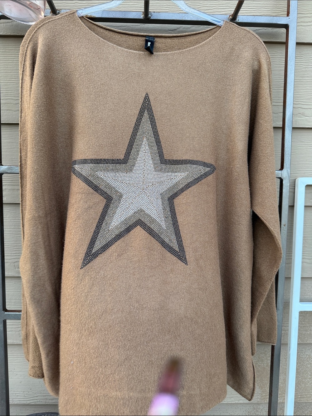 Venti Six Boutique brand Embellished Star Sweater - Camel/Tan XL
